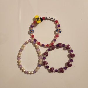 Purple and White Bee Mine Valentines Bracelets